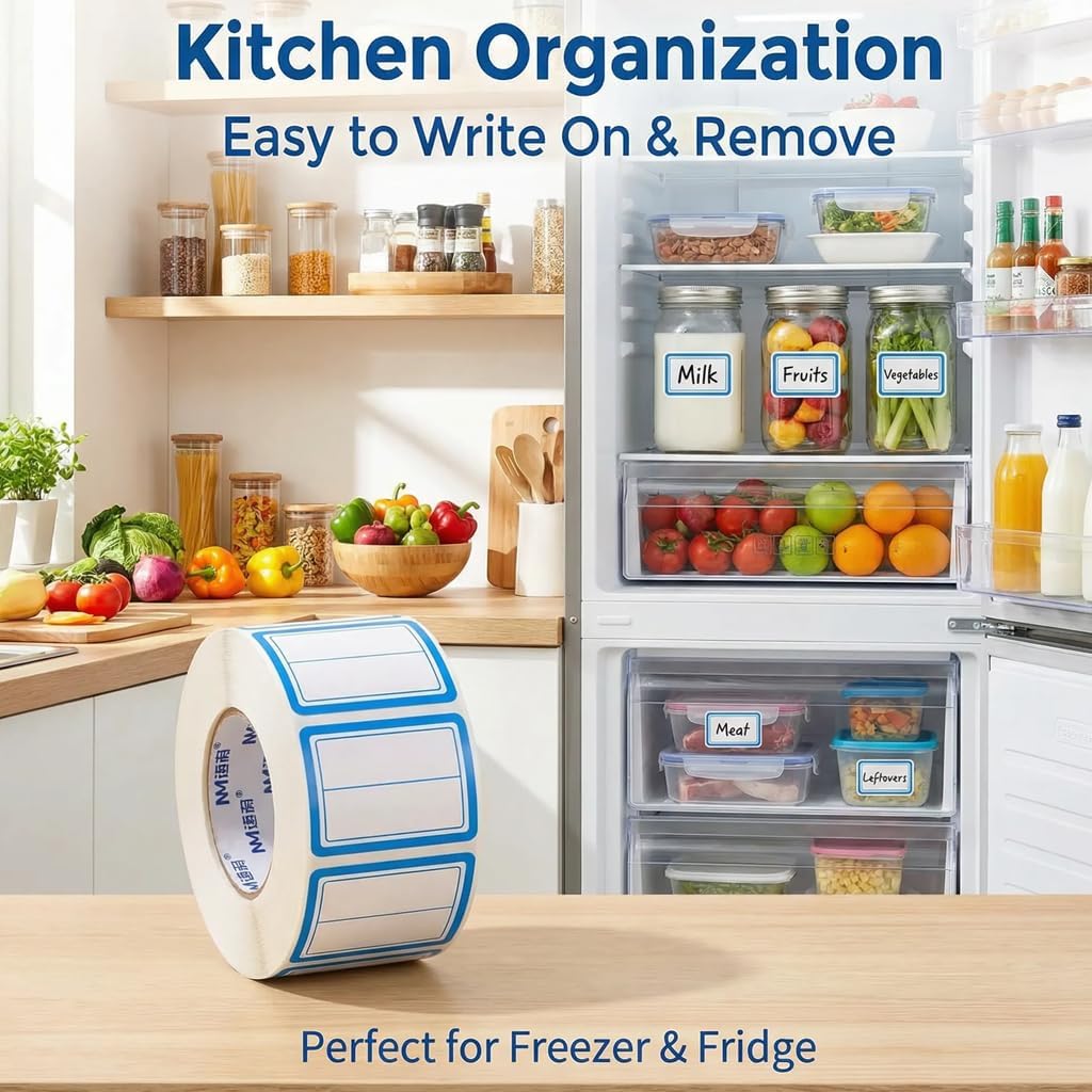 500Pcs Blue Freezer Labels, Waterproof Write-On Stickers | 500Pcs labels; removable writable adhesive for jars, containers, meal prep, pantry storage, and freezer use.