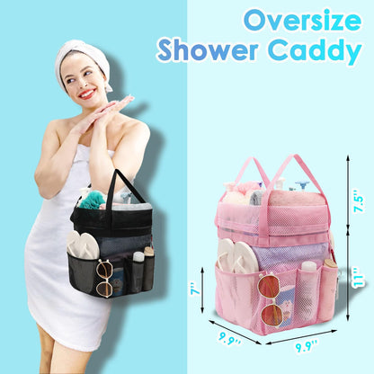 Fammart Mesh Shower Caddy Portable with Drawstring, Dorm Room Essentials for College Girls Guys, 8-Pocket Extra Large Shower Bag Basket Tote for Camping Beach Gym Travel Toiletry Bathroom
