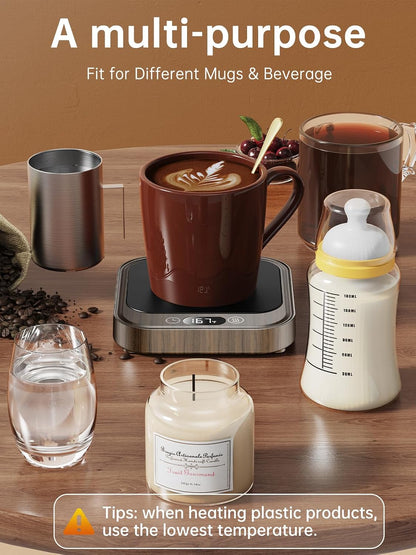 LAOION Mug Warmer 40W Coffee Cup Warmer for Desk with Auto Shut Off | Smart Electric Candle Warmer with 4 Temp and Timer Settings, Coffee Gift for Tea, Water and Milk at Home or Office, Black