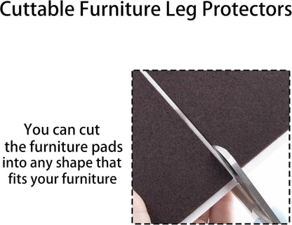 3.5inch Square Felt Furniture Pads, 16Pcs Self Adhesive Cuttable Felt Furniture Leg Pads Floor Protectors Furniture Sliders for Hardwoods Floors, Brown