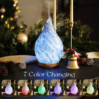 Porseme 280ml Remote Essential Oil Diffuser 3D Glass Ultrasonic Mist 7H | Elegant Handmade Glass Aroma Diffuser with 7-color LEDs, Quiet Aromatherapy and Safe Auto Shut-off, Perfect for Gifts