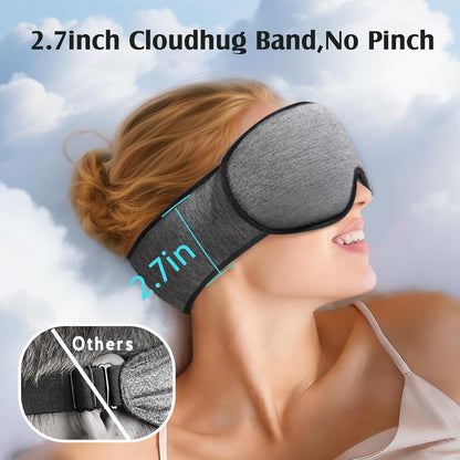 YFONG Sleep Mask for Side Sleepers Women Men, Soft & Breathable Bamboo Viscose Eye Mask for Sleeping, 100% Blackout 3D Eye Cover, Wider Adjustable Hook & Loop Straps for Ultra Comfort, Light Gray