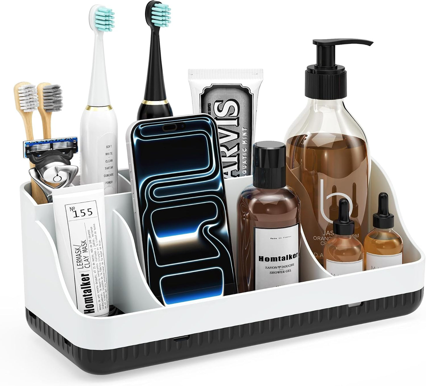 Bathroom Counter Organizer and Storage, 7 Slots Detachable Toothbrush Holders for Bathrooms, Anti-Slip Electric Toothbrush and Toothpaste Holder Countertop Vanity Organizer Accessories for Adults Kids