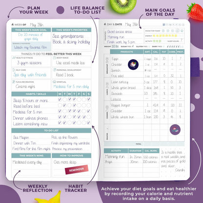 Clever Fox Wellness Planner & Food Journal for Weight Loss, A5 Orange | 5.8"x8.3" nutrition & exercise tracker for women tracking meals, diet & symptom diary, calorie counter notebook, stickers