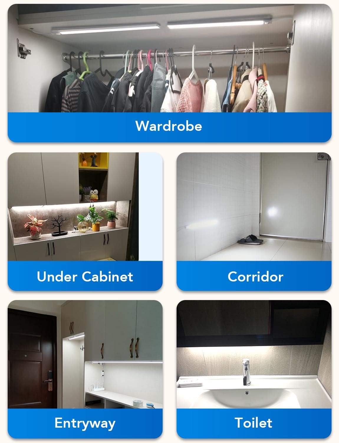 Under Cabinet Lighting LED Motion Sensor Lights Plug in Indoor, 16 inch 500LM 12V Under Counter Super Bright Ultra Thin Magnetic for Kitchen/Closet/Hallway/Toilet/Garage(Cool White/6000K)