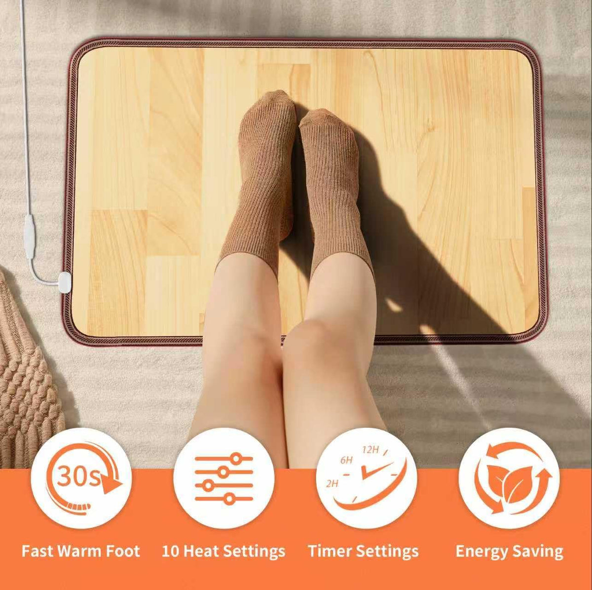 Heated Floor Mat, Foot Warmer Under Desk, Feet Heating Pad with 10 Heat Settings and Timer, Fast Heating for Office, Home, Study Play Room 120V 60W 18.5x14.2 inch SZ