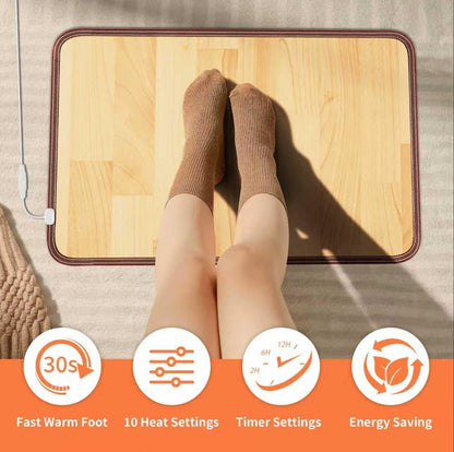 Heated Floor Mat, Foot Warmer Under Desk, Feet Heating Pad with 10 Heat Settings and Timer, Fast Heating for Office, Home, Study Play Room 120V 60W 18.5x14.2 inch SZ