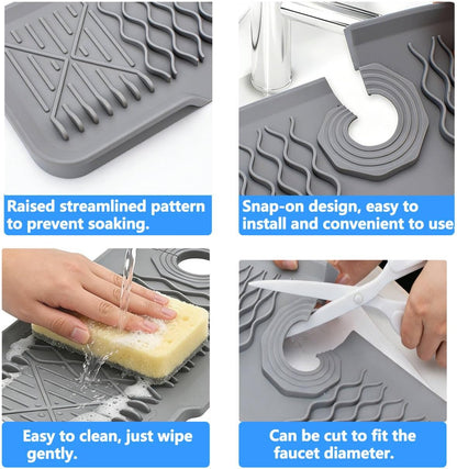 Kitchen Sink Splash Guard Gen2-30" x 6'' Silicone Sink Mat Splash Guard fit for Countertop, Bathroom,Farmhouse,RV by EBIGIC (Grey)