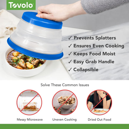 Tovolo Microwave Splatter Cover for Food, Large (Charcoal) - Collapsible & Vented Silicone Splatter Guard Lid - Microwave Plate & Dish Cover with Handle - BPA-Free Kitchen Gadget for Meal Prep