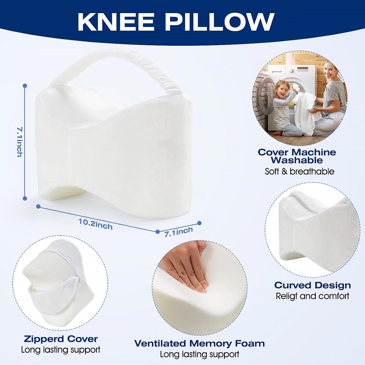 Knee Leg Pillow for Side Sleepers Leg Pillow for Side Sleeping with Strap-100% Memory Foam Wedge Contour Spacer Cushion for Back,Hip Knee Pregnancy Sciatica Pain Relief Free Sleep Mask Ear Plugs Grey