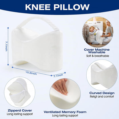 Knee Leg Pillow for Side Sleepers Leg Pillow for Side Sleeping with Strap-100% Memory Foam Wedge Contour Spacer Cushion for Back,Hip Knee Pregnancy Sciatica Pain Relief Free Sleep Mask Ear Plugs Grey