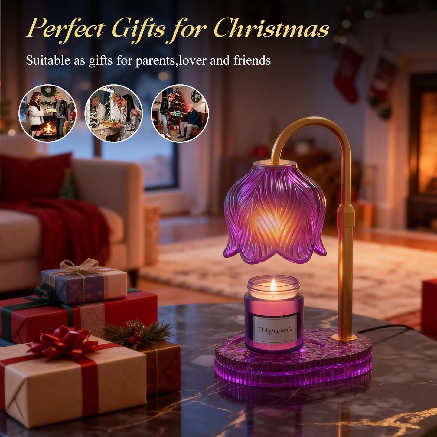 Flower Candle Warmer Lamp, Timer & 4-Level Dimmer, Adjustable Height | Flameless Electric Wax Warmer for Jar Candles, Includes 2 Bulbs, Pink, Home Decor Gift for Mom & Women, Housewarming