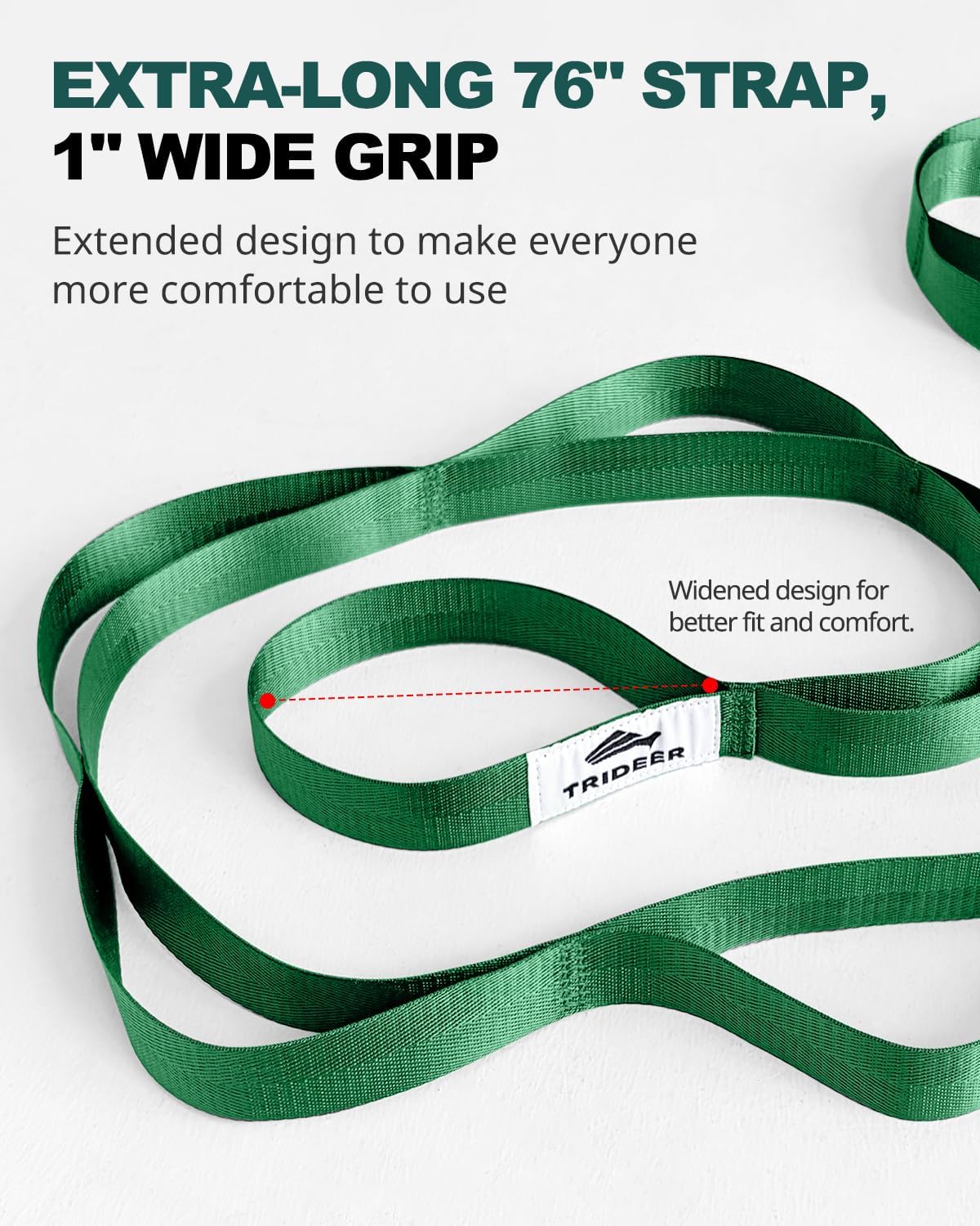 Trideer Non-Elastic Stretching Strap with Loops for Physical Therapy & Rehab, Knee Hip Leg ROM Post-Surgery, Yoga Strap for Stretching, Leg Lifter Strap Mobility Aid, Hamstring Calf Back