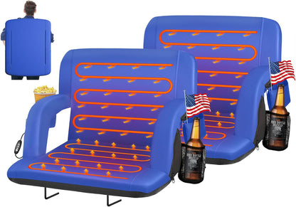 HOPERAN 21" Heated Stadium Seats for Bleachers with Back Support, Black 2PC | Seat & Back Heat Wired Control, 3 Heat Levels (NO Battery), Soft Cushion, 6 Recline, Anti-Slip, Side Pockets, Backpack Straps