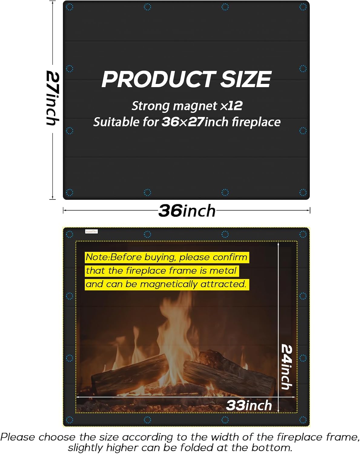 PAWBOSE Magnetic Fireplace Cover - Stop Heat Loss & Keep Drafts Out with Built-in 12 Strong Magnets for Iron Fireplace Frame, 39x32 Inch