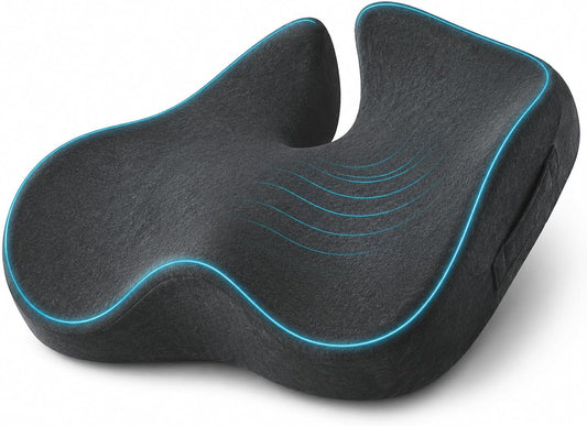 Memory Foam Seat Cushion, Office Chair Cushion for Sciatica & Tailbone Pain Relief, Car Seat Cushions for Coccyx, Back Pain & Long Sitting, Ergonomic Butt Pillow for Driving (Deep Gray)