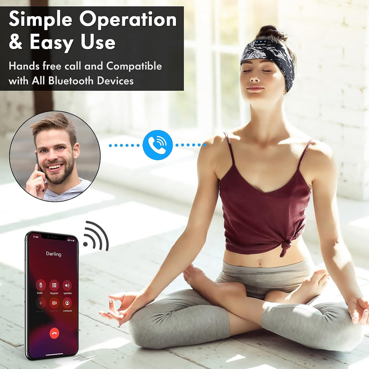 LC-dolida Sleep Headphones Headband Bluetooth 5.4, Sports Headband Earphones Wireless with Speaker Microphone USB C for Women Sleeping Gift Workout Jogging Yoga Insomnia Travel Meditation, Butterfly