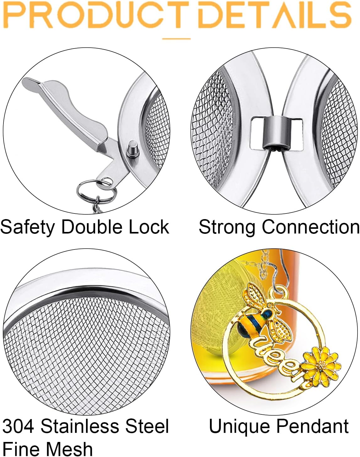 Stainless Steel Tea Infusers, Set of 2 TeaSanavie Tea Strainer Tea Ball with Honeybee & Flower Charms for Loose Leaf Tea