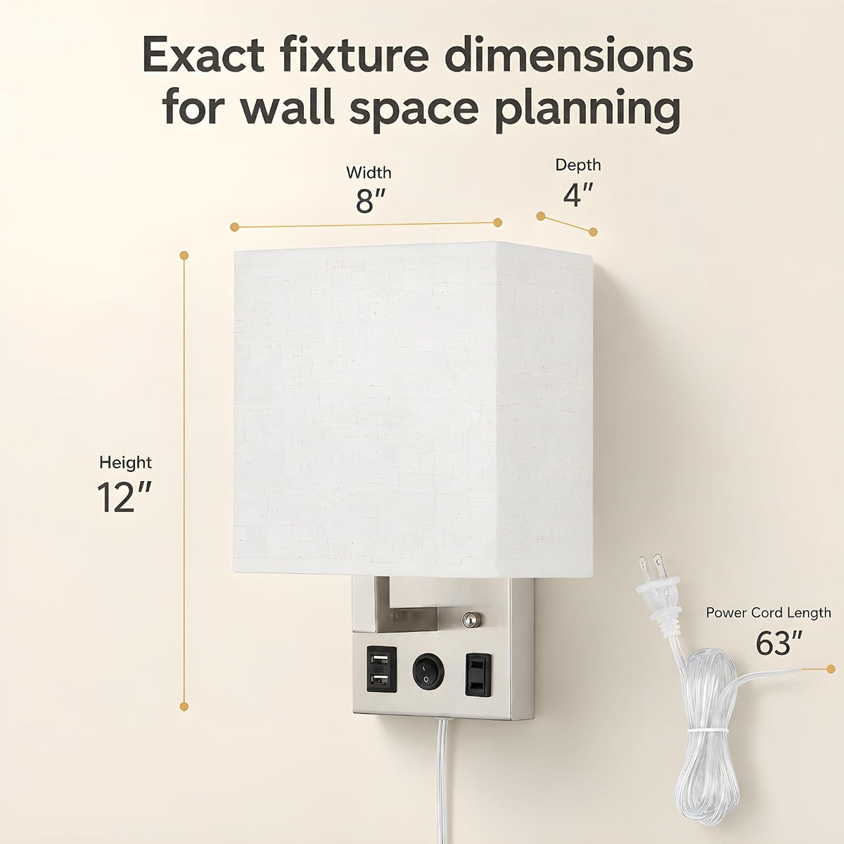 Vrisa Wall Sconces Wall Lamps for Bedrooms Set of 2 Plug in Bedside Lights Wall Mounted with USB Ports Outlet Wall Light Fixtures for Bedroom Living Room Black (2 Bulbs Included)