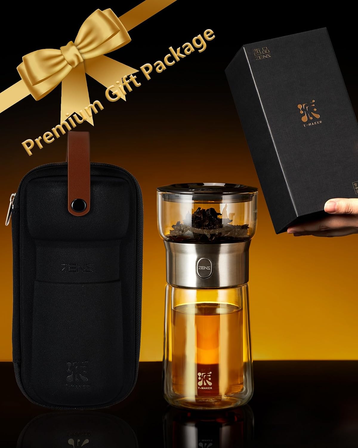 ZENS Glass Infuser Teapot, One Touch Tea Maker for Loose Leaf Tea, Walnut