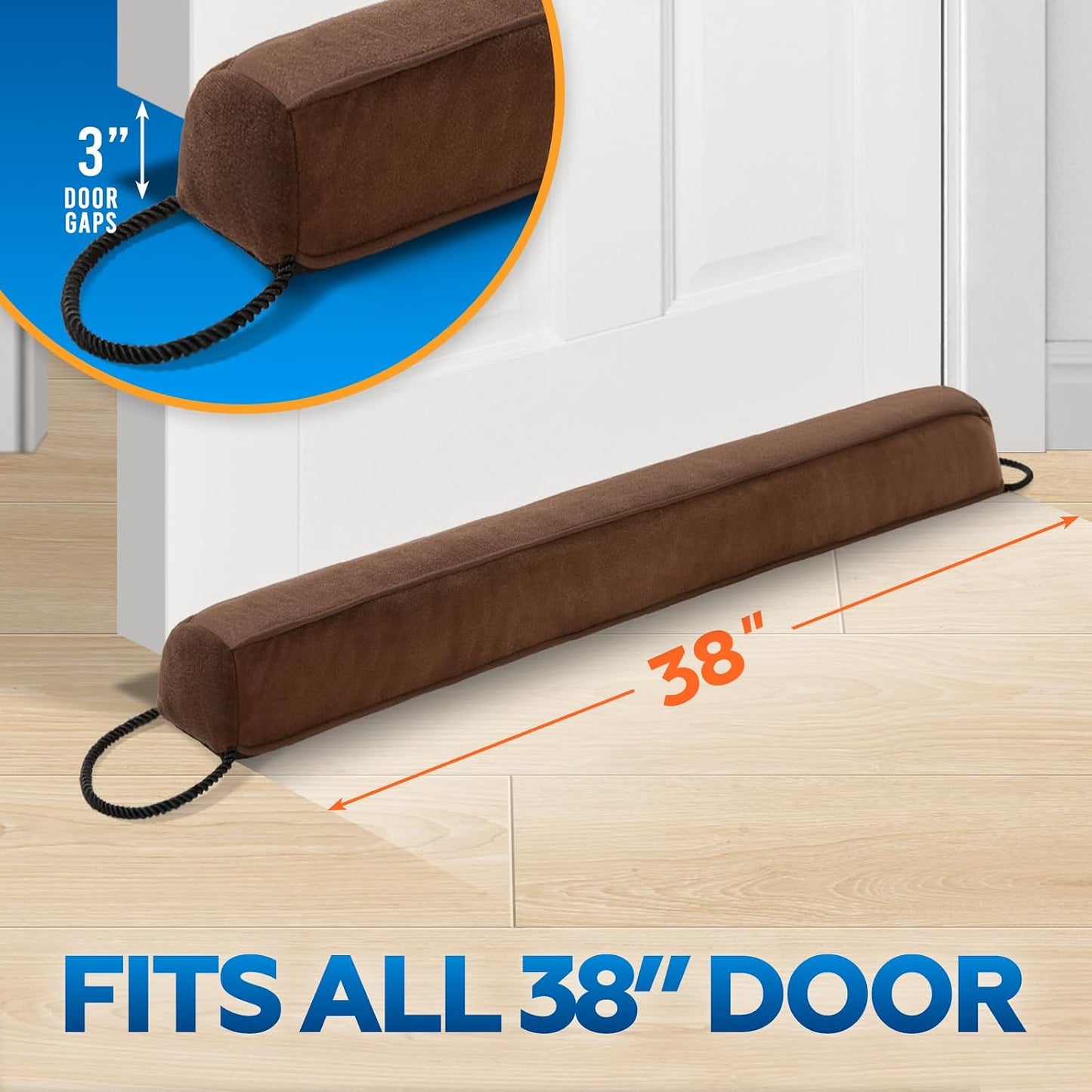 Comfyanno 38” Weighted Under Door Draft Stopper, 2.2lb Door Wind Blocker | Fits 3” Large Gap, Block Air Draft from Bottom Door, Fits Front Door, Bedroom Door, Interior Door, Easy to Install, Black