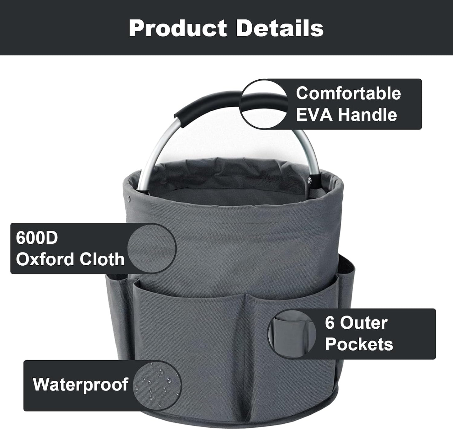 Cleaning Caddy with Handle, Cleaning Products Organiser, 17L Foldable Storage Basket, Cleaning Caddy Organiser, Portable Multi Cleaning Bucket Bag for Home, Garden (Black)
