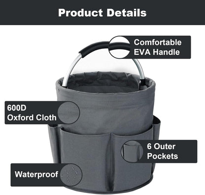 Cleaning Caddy with Handle, Cleaning Products Organiser, 17L Foldable Storage Basket, Cleaning Caddy Organiser, Portable Multi Cleaning Bucket Bag for Home, Garden (Black)