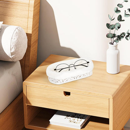 Glasses Holder, Anti-scratch Plush Lined Eyeglass Holder Stand | Oval Eye-glasses Storage Organizer Case for Nightstand, Office Desk, Bedside Table, Beige