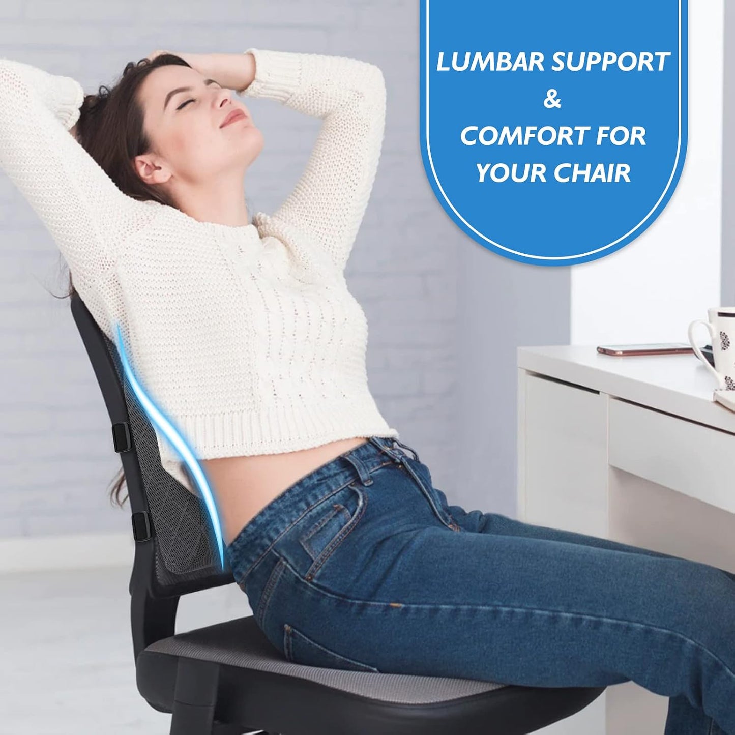 Lumbar Support Pillow for Office Chair, Back Support, Memory Foam, Grey | Improve Sitting Posture & Back Pain Relief. Lumbar Pillow Fits Office, Gaming & Car Chairs with Adjustable Dual Straps
