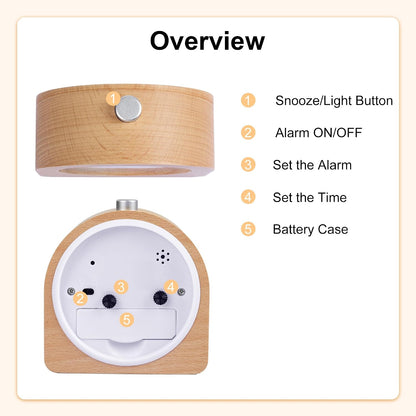 Lafocuse Silent Bedside Alarm Clock, Wood Frame Analog Alarm Clock with Snooze, Nightlight Function, Desk Table Clocks for Bedroom Home Kitchen