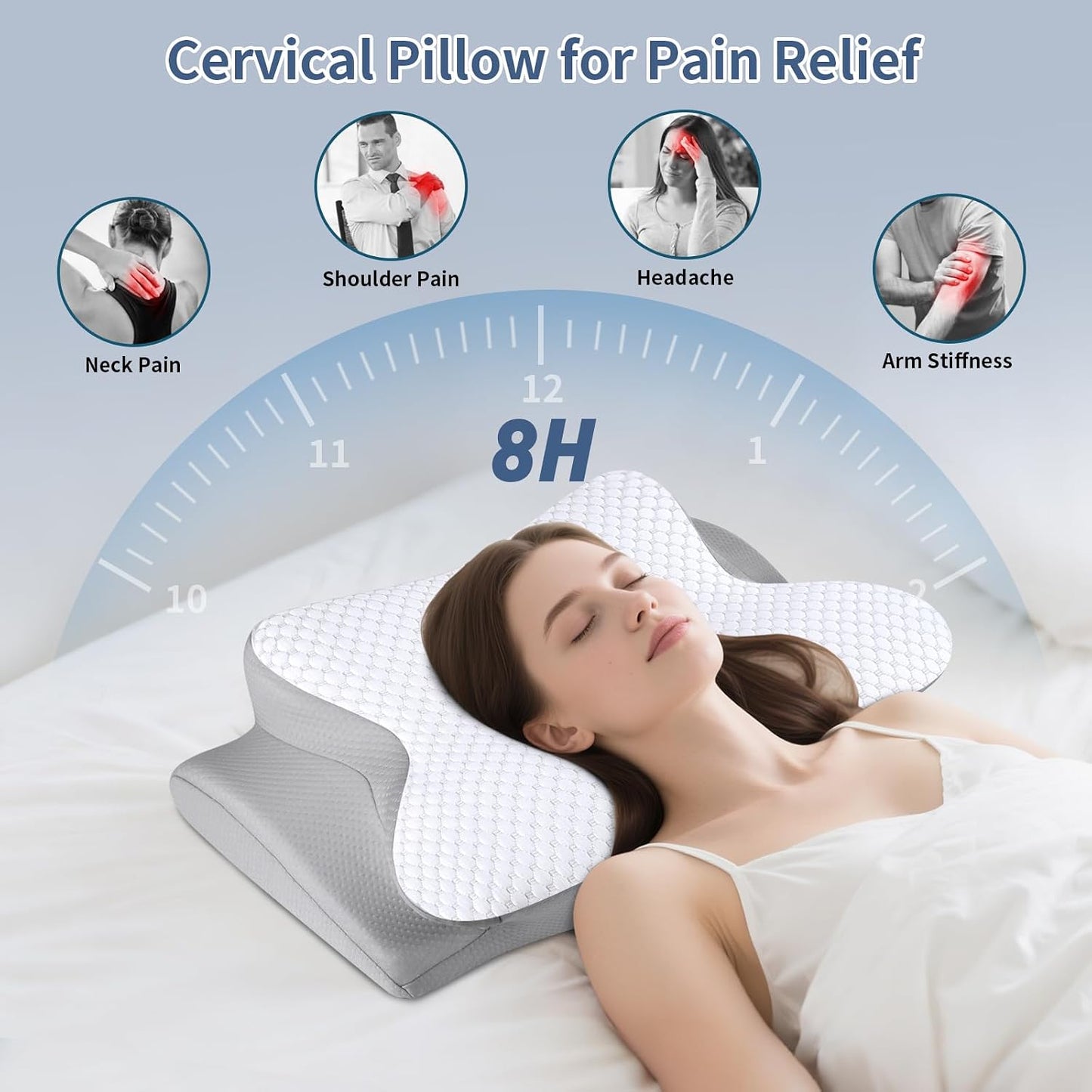 Cervical Pillow for Neck Pain Relief, Ergonomic Neck Pillow for Sleeping, Contour Side Sleeper Pillow for Neck Support, Orthopedic Cooling Memory Foam Pillows for Back Stomach Sleepers (Blue)