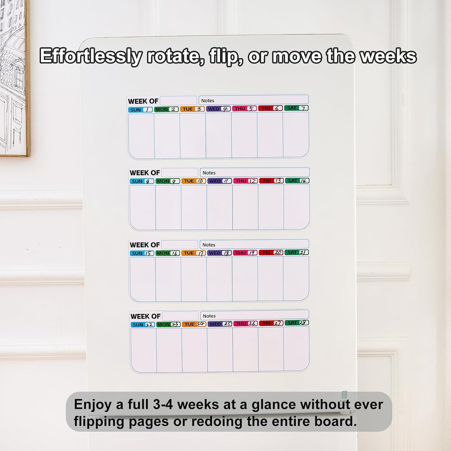 4 pack weekly fridge calendar Magnet rotate by week,reusable rotating Dry Erase calendar Planner magnetic to keep track of work and school schedules,13.9 x 4.9 inch