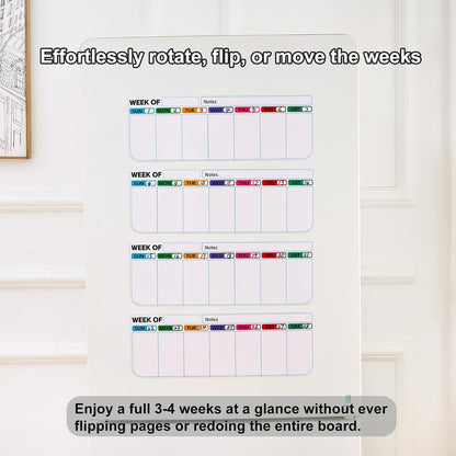 4 pack weekly fridge calendar Magnet rotate by week,reusable rotating Dry Erase calendar Planner magnetic to keep track of work and school schedules,13.9 x 4.9 inch