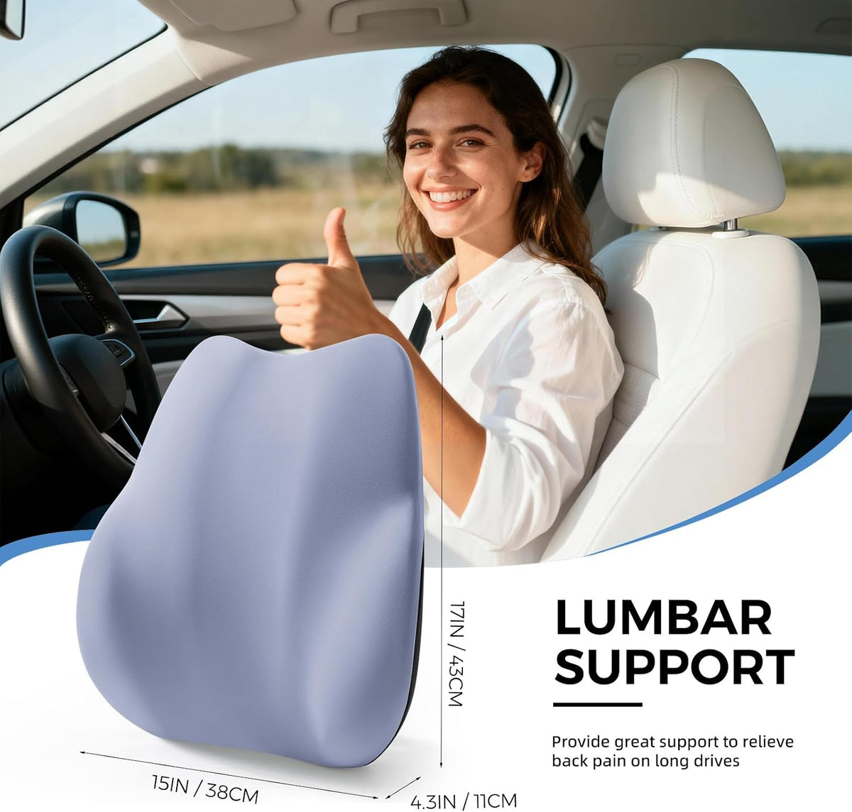 BEBAS Ergonomic Lumbar Support Pillow for Car, Memory Foam Car Back Cushion