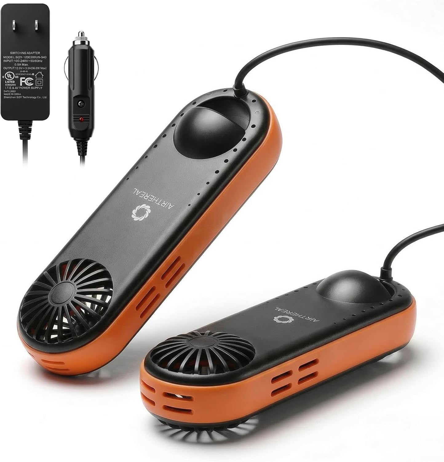 AIRTHEREAL SD32 Portable Shoe and Boot Dryer with Fan Heater, Ultra Silent | 12V DC and AC, 1-12 Hour Timer, Compact and Lightweight for Car or Home, Designed for Travel, Camping and Road Trips