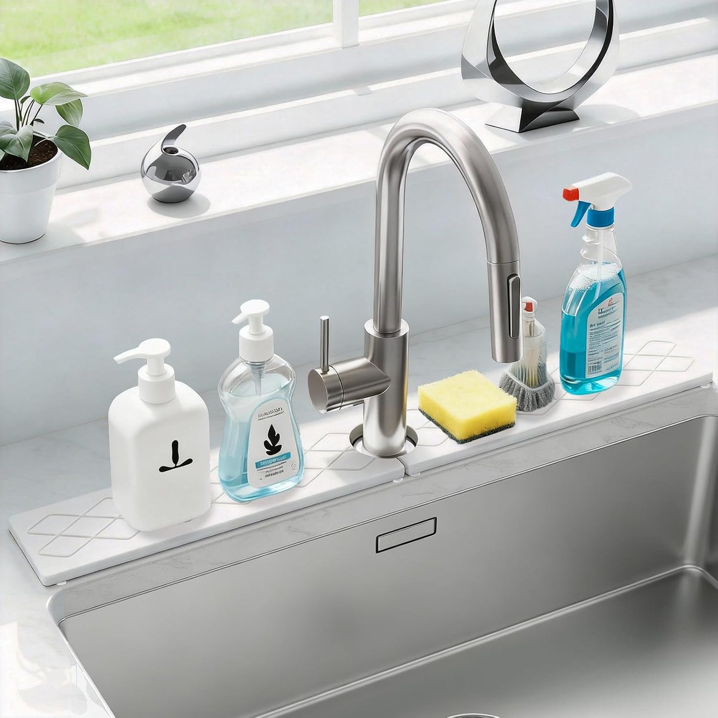 24 Inch Kitchen Sink Splash Guard, Sink Splash Guard Behind Faucet, Silicone Faucet Handle Drip Catcher Tray Mat for Kitchen, Bathroom Counter, Dark Gray, 23.6" x 4"