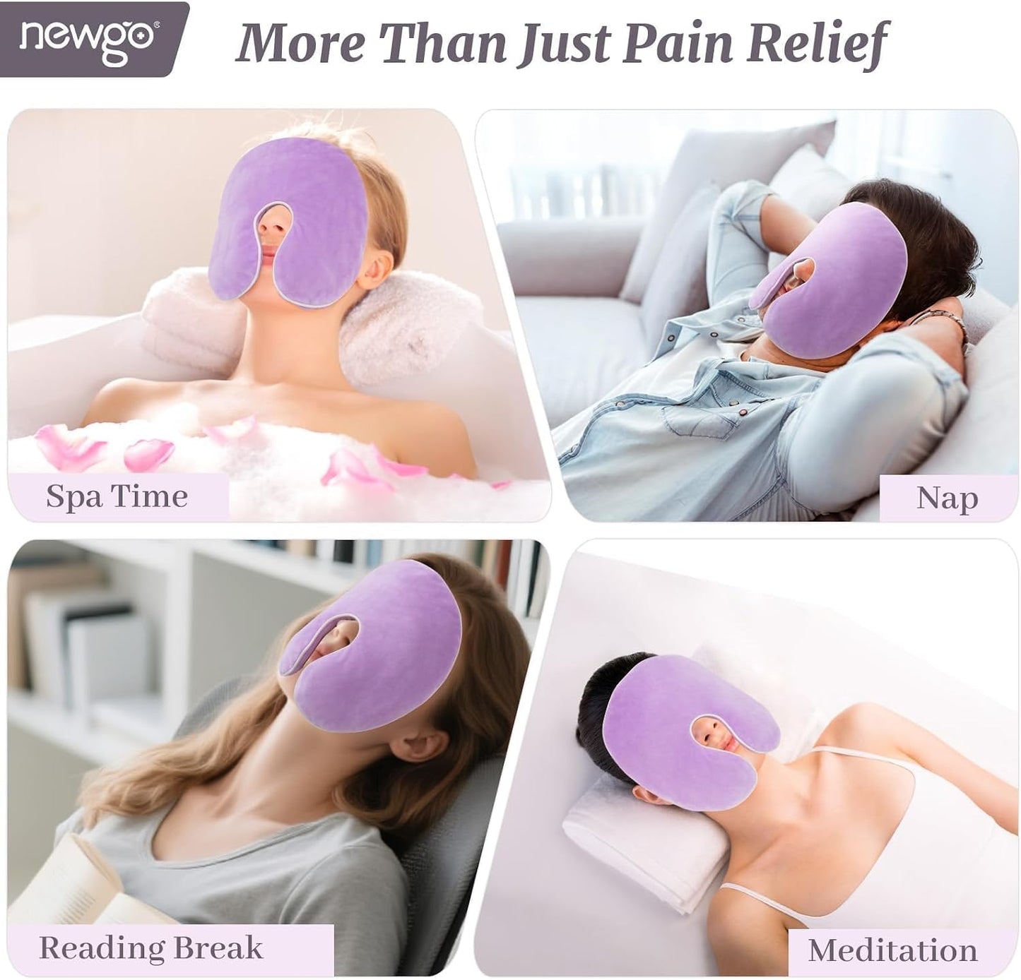 NEWGO Face Heating Mask, Moist Heat for Sinus & Migraine, Purple | Reusable and Easy to Use, Microwavable Warm Compress for Sinus Pressure, Migraine, and Tension Headache Relief