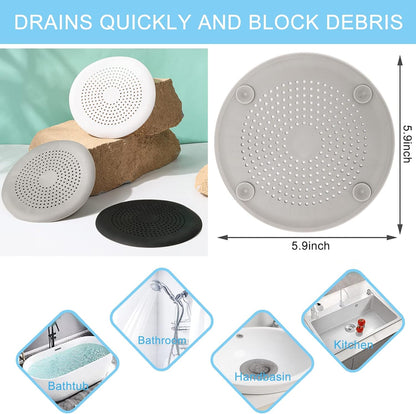 2 Pack Shower Drain Hair Catcher, Silicone Drain Cover with Suction Cup,Shower Drain Protector Drain Strainer Hair Stopper for Kitchen Bathroom Bathtub Sink(New Black 2Pack)
