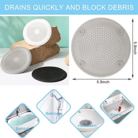 2 Pack Shower Drain Hair Catcher, Silicone Drain Cover with Suction Cup,Shower Drain Protector Drain Strainer Hair Stopper for Kitchen Bathroom Bathtub Sink(New Black 2Pack)