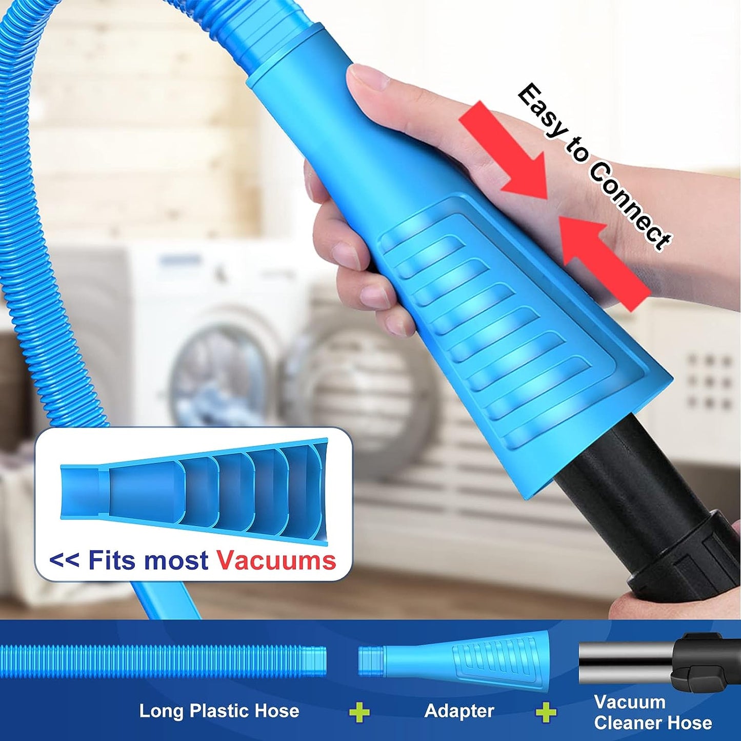 Sealegend 2 PCS Dryer Vent Cleaner Kit, Dryer Lint Vacuum Attachment&Brush | Blue Dryer Vent Vacuum Hose Dryer Lint Remover Brush for Dryer and Washer,Deep Traps Cleaning Tool Fits Most Vacuums