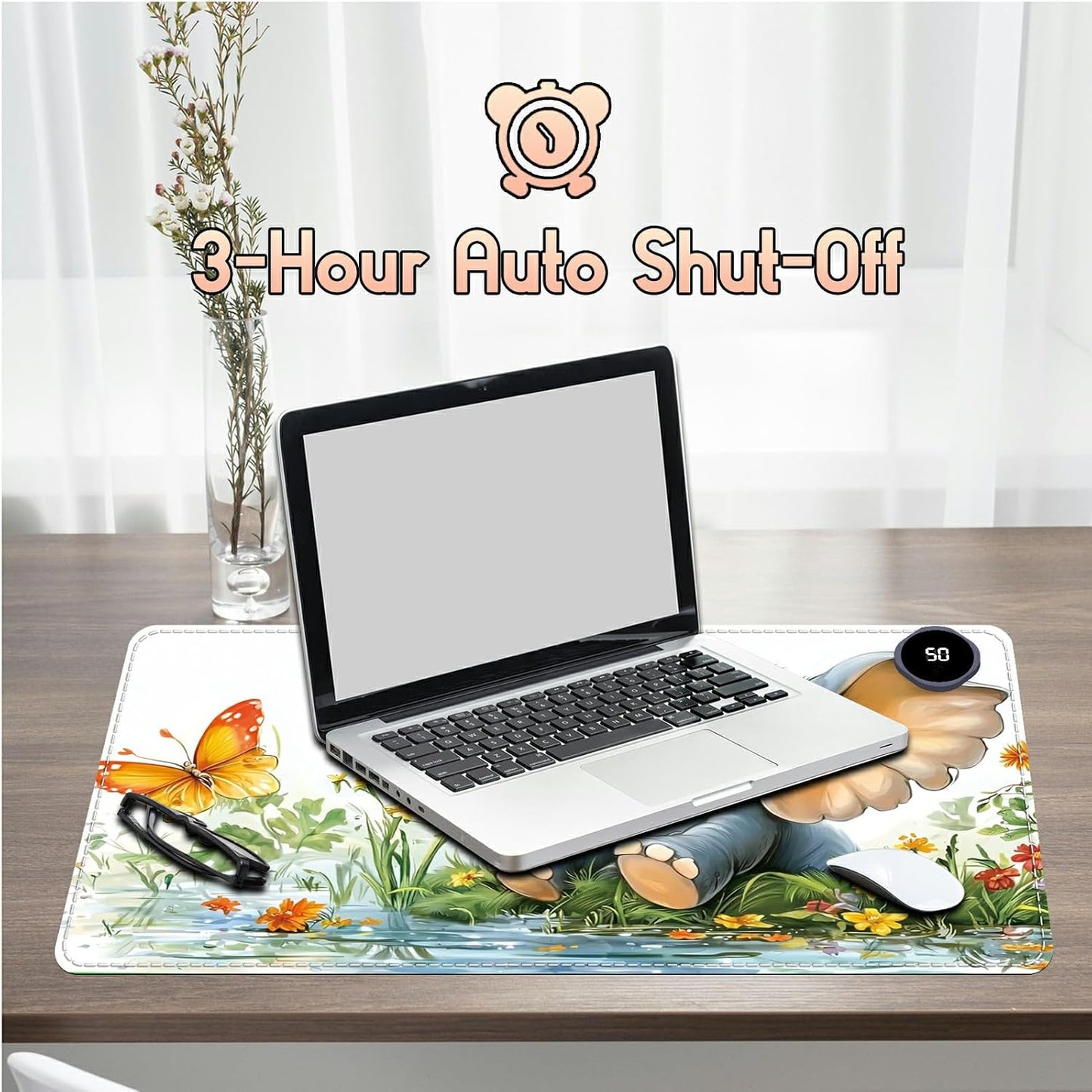 Heated Desk Pad Heated Large Mouse Pad, Electric Quickly Warm Desk Mat with 3 Levels Heating 3 Hours Auto Shut-Off, 31.5" x 13" Warm Gaming Mousepad Hand Foot Warmer, Baby Elephant