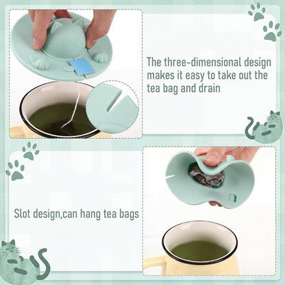 4 Pcs Tea Bag Squeezer 4 Inch Silicone Tea Bag Holder & Squeezer Dishwasher Safe Purple Cute Cat-shaped Cup Silicone Lids Warm Cover Supplies