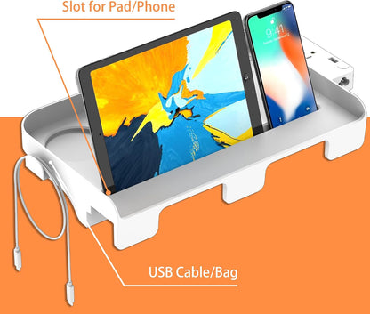 Bedside Shelf for Dorm Bunk Bed with USB Charging Port and 2 AC Outlets, Bedside Caddy, Attachable Bedside Table, College Dorm Essential Clip On Bedside Tray, Bunk Bed Accessories, Bedroom Furniture