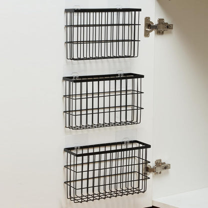 Sinnsally 2 Pack Cabinet Door Organizer,Self Adhesive Lid Organizers Inside Cabinet Storage Boxes,Hanging Storage Basket Organizer Wall Mounted Pantry Caddy Cup Holder for Kitchen,Fridge,Bathroom