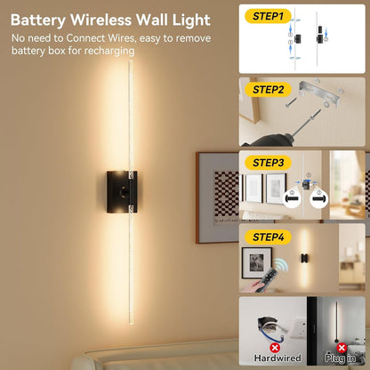 Battery Operated Wall Sconces Set of 2, Remote Control, 10000mAh, Black