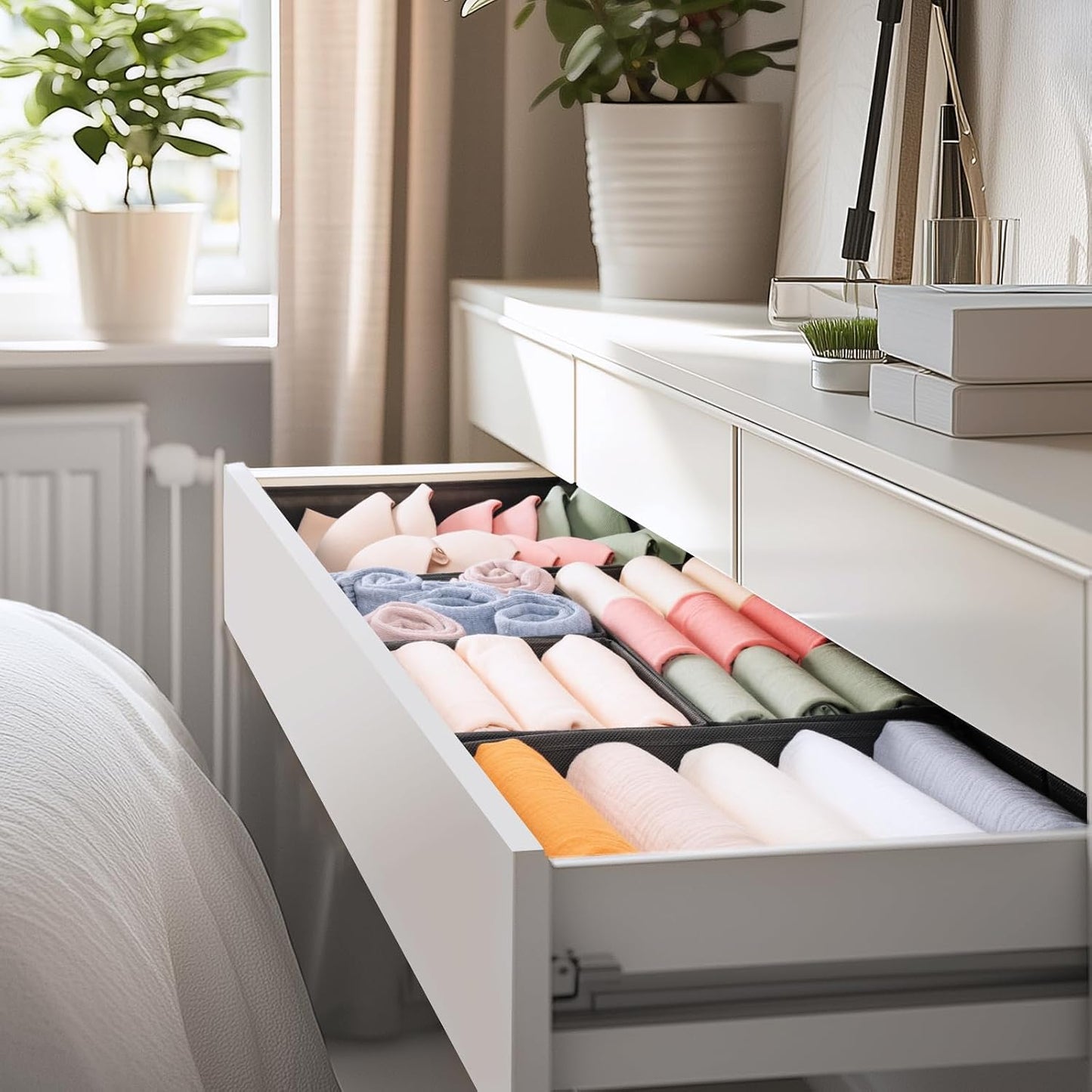Drawer Organizer Clothes, 10 Pack Dresser Organizer for Baby Clothes, Underwear, Sock- Foldable Closet Organization and Storage Dividers Bins for Nursery, Bedroom (Beige)