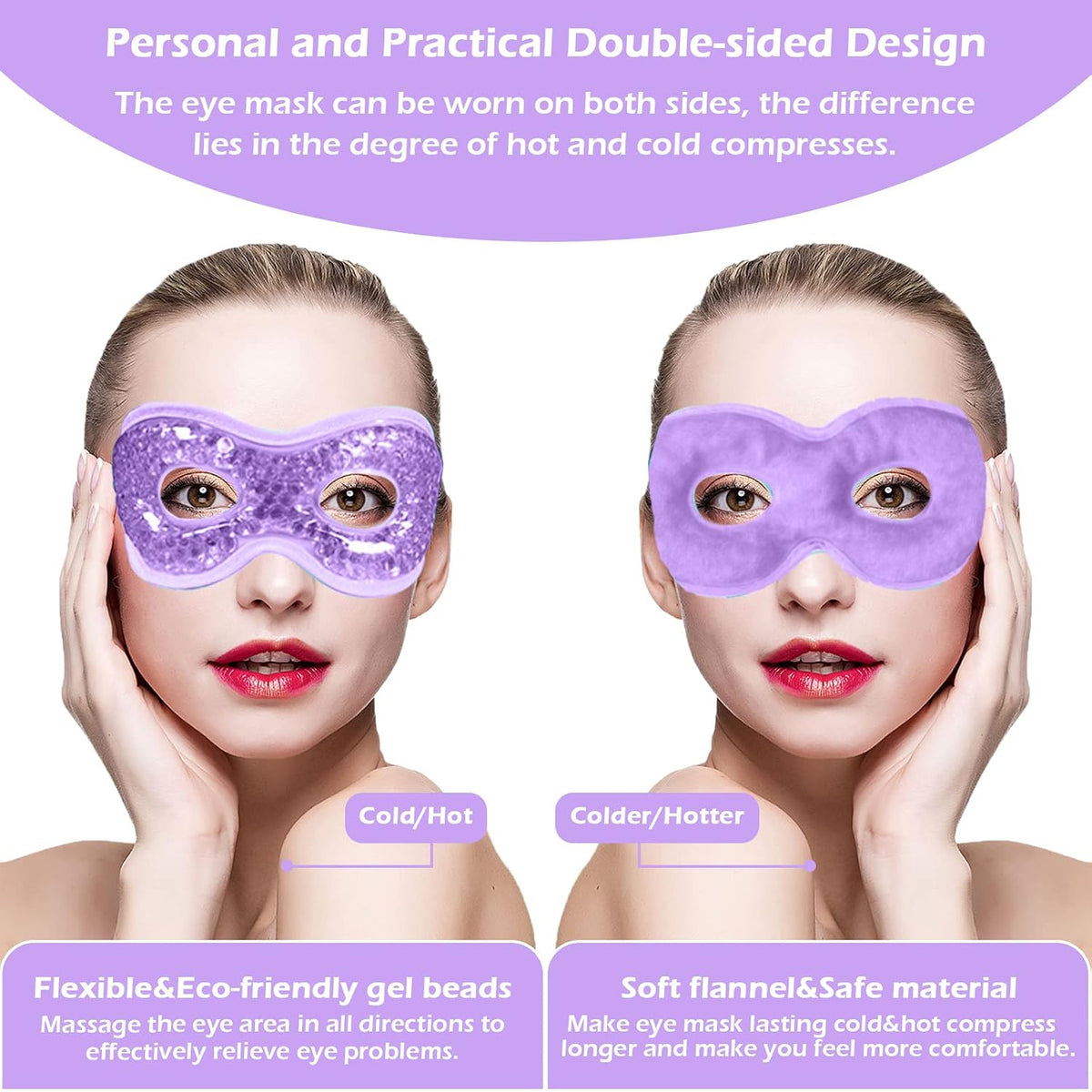 Cooling Eye Mask with Gel Bead 2 Pack Gel Eye Mask Cold Eye Mask for Relaxtion,Puffy Eyes Reusable Cold & Warm Compress for Puffiness,Dry Eyes,Headaches,Migraines,Stress Relief,Post Surgery