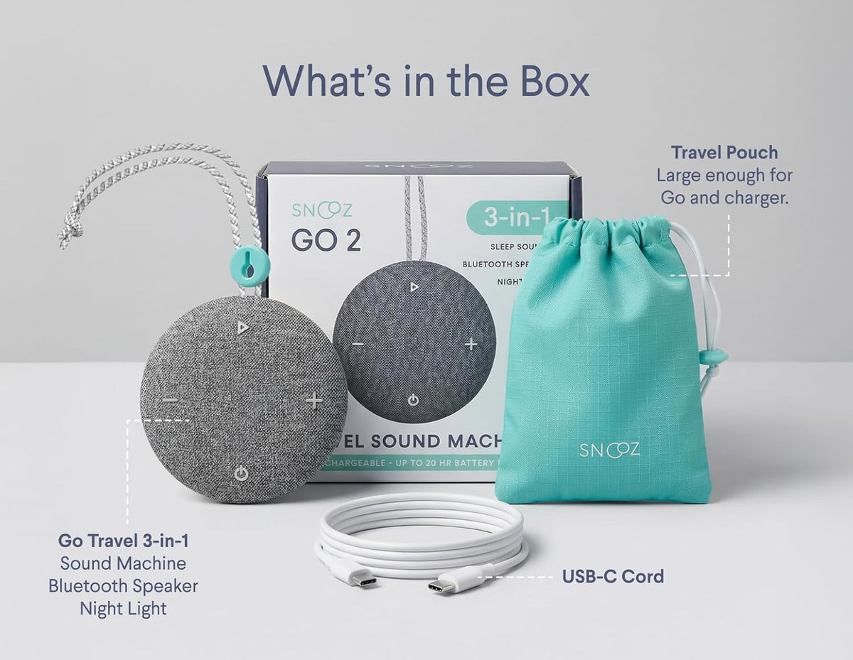 SNOOZ Go 2 Travel White Noise Sound Machine - 12 Sounds, Brown & Pink Noise