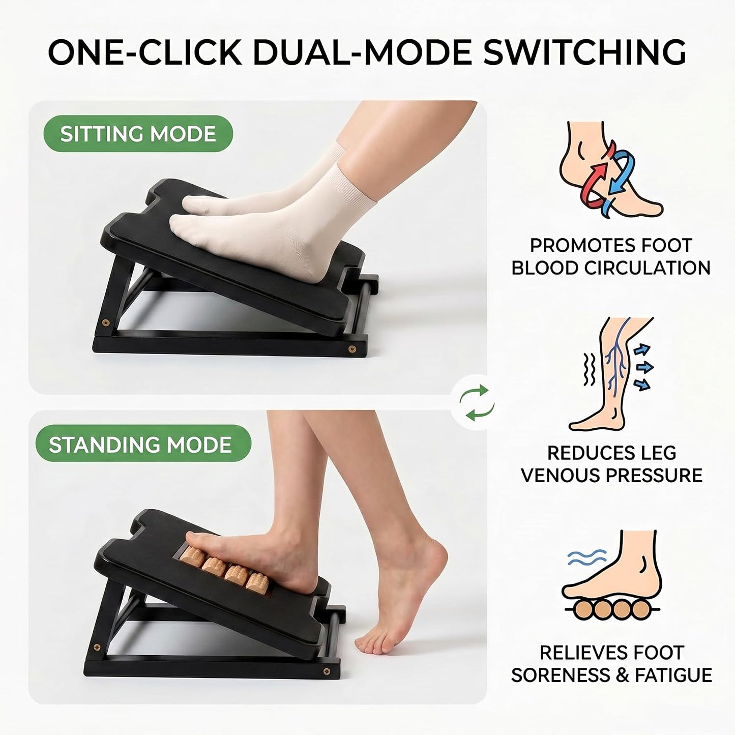 Bamboo Under Desk Foot Rest Foot Stool Rocking Footrest (Nature Semicircle) | Ergonomic Wooden Foot Stool with Non-Slip Surface