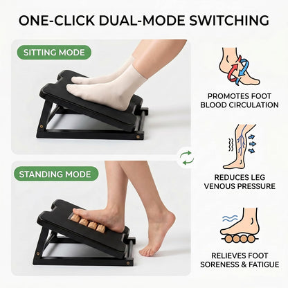 Bamboo Under Desk Foot Rest Foot Stool Rocking Footrest (Nature Semicircle) | Ergonomic Wooden Foot Stool with Non-Slip Surface